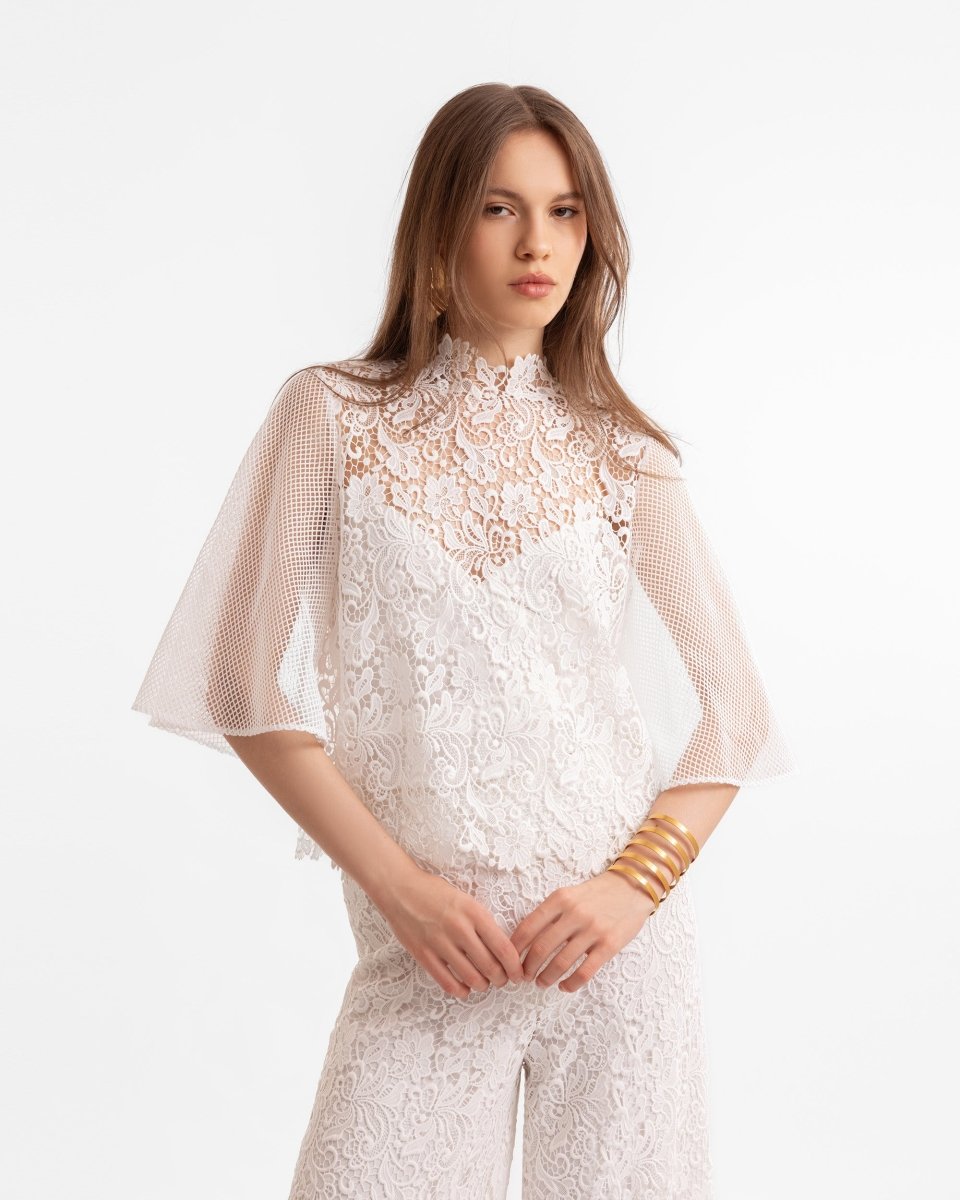Guipure Top & Straight - Cut Pants - Gemy Maalouf