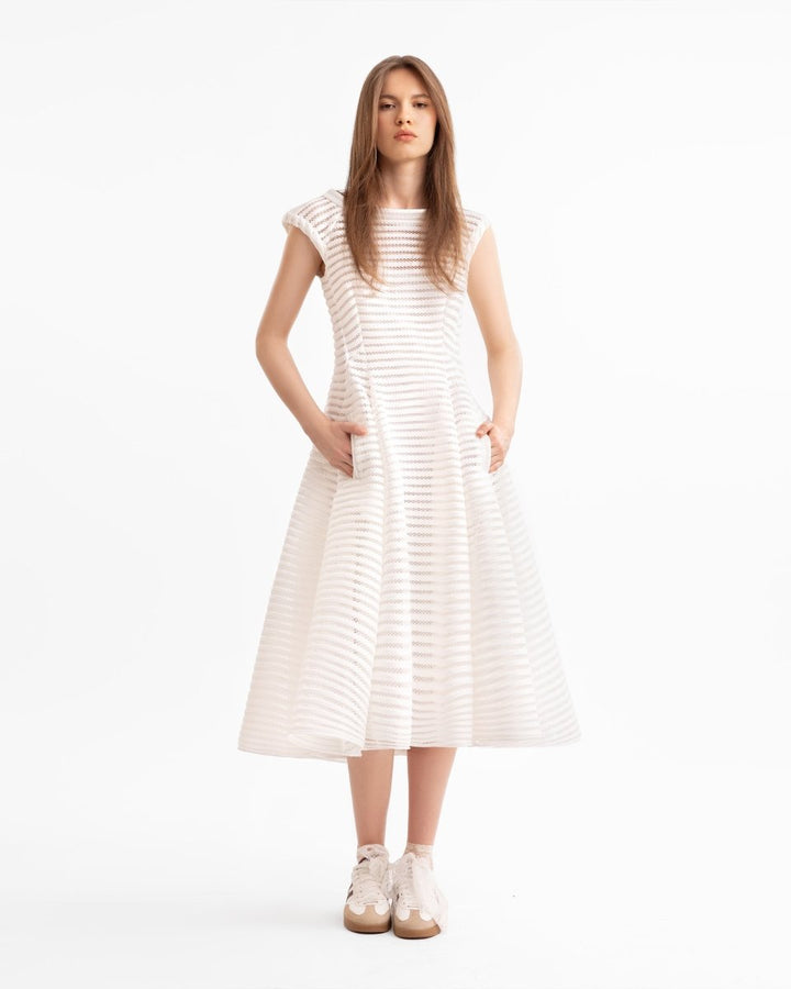Striped Flared Short Dress - Gemy Maalouf