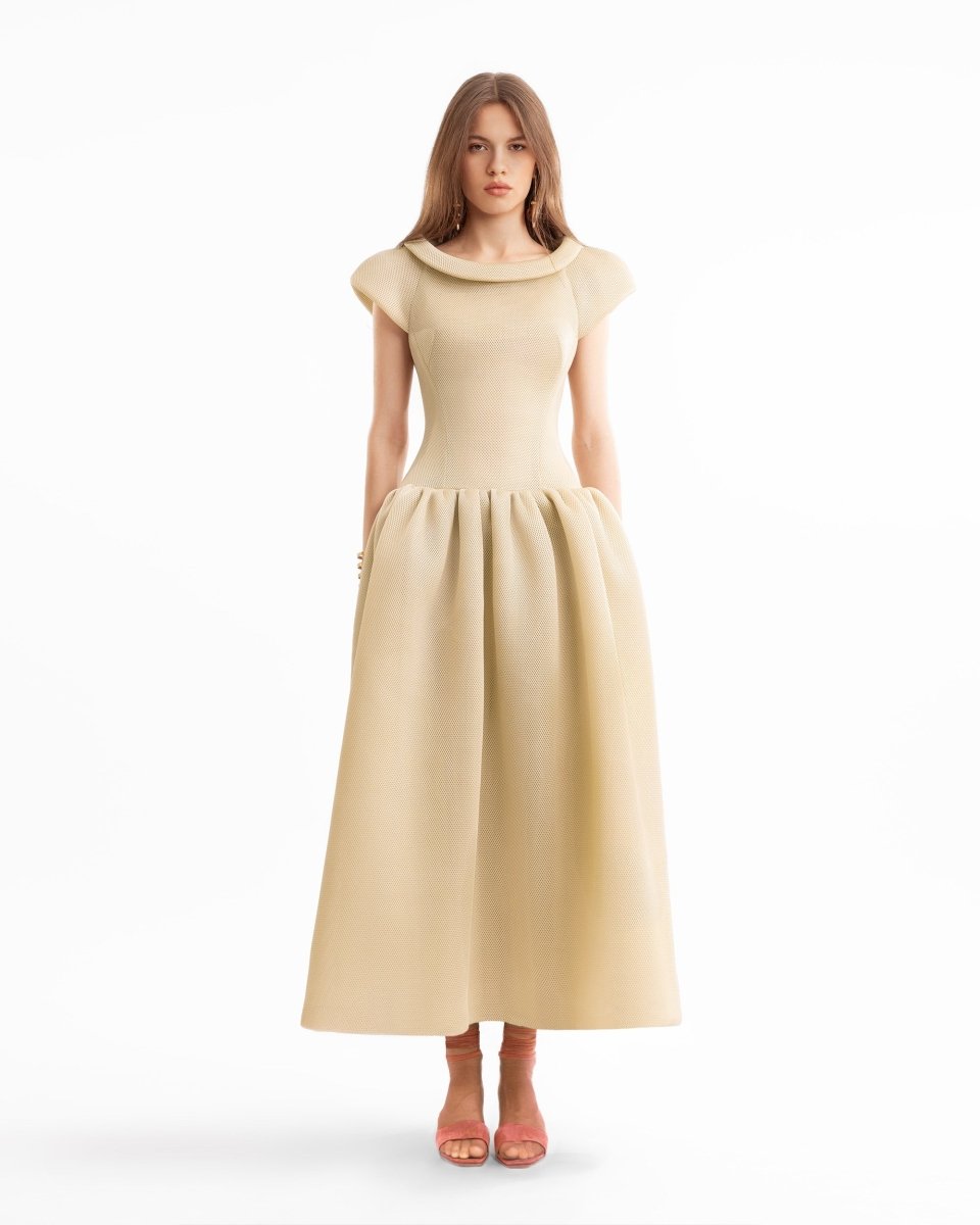 Sculpted Neckline Drop-Waist Dress