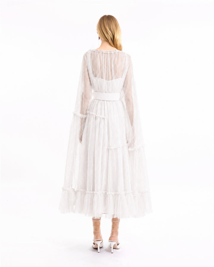 Pleated Tulle Midi Dress