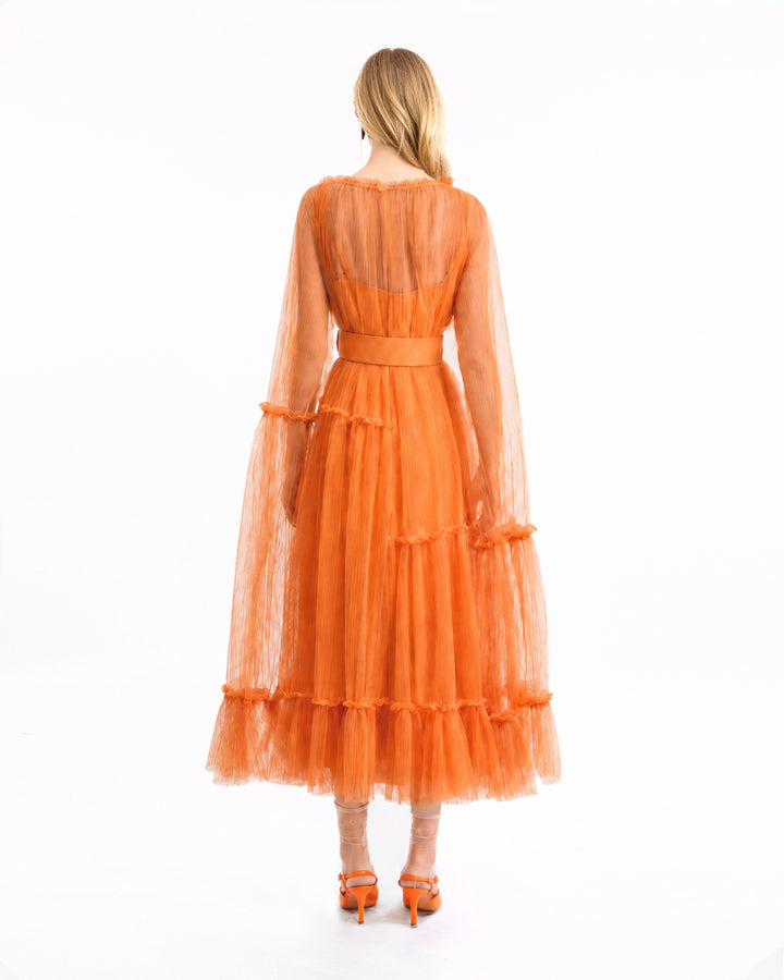 Pleated Tulle Midi Dress