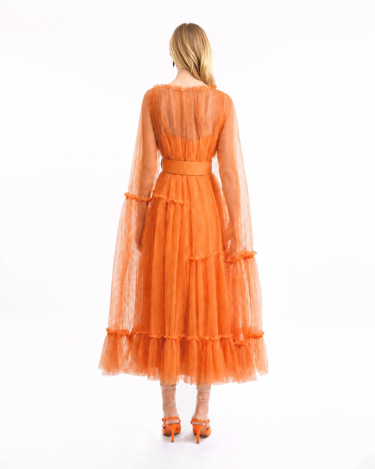 Pleated Tulle Midi Dress