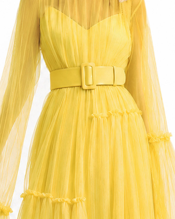 Pleated Tulle Midi Dress
