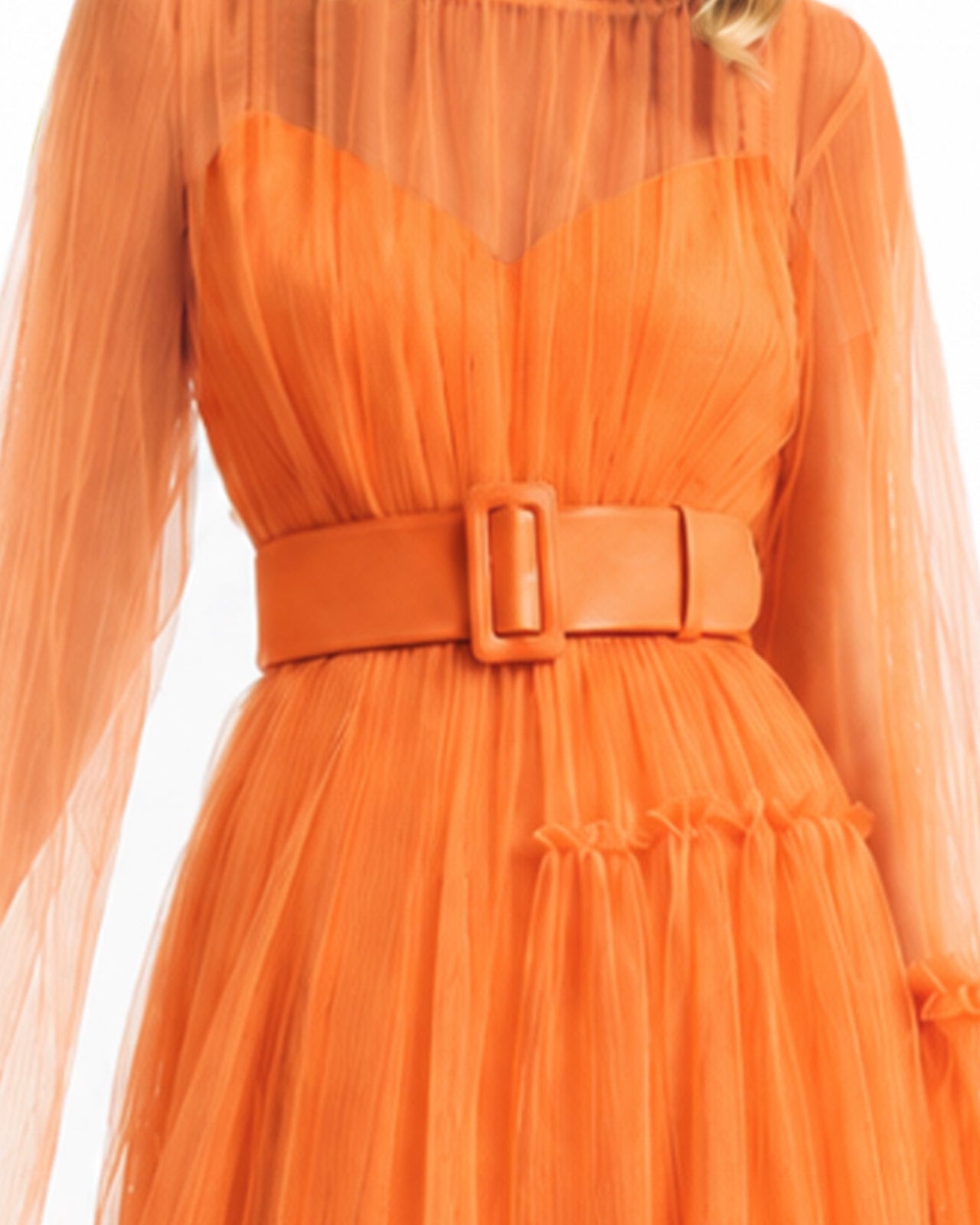 Pleated Tulle Midi Dress
