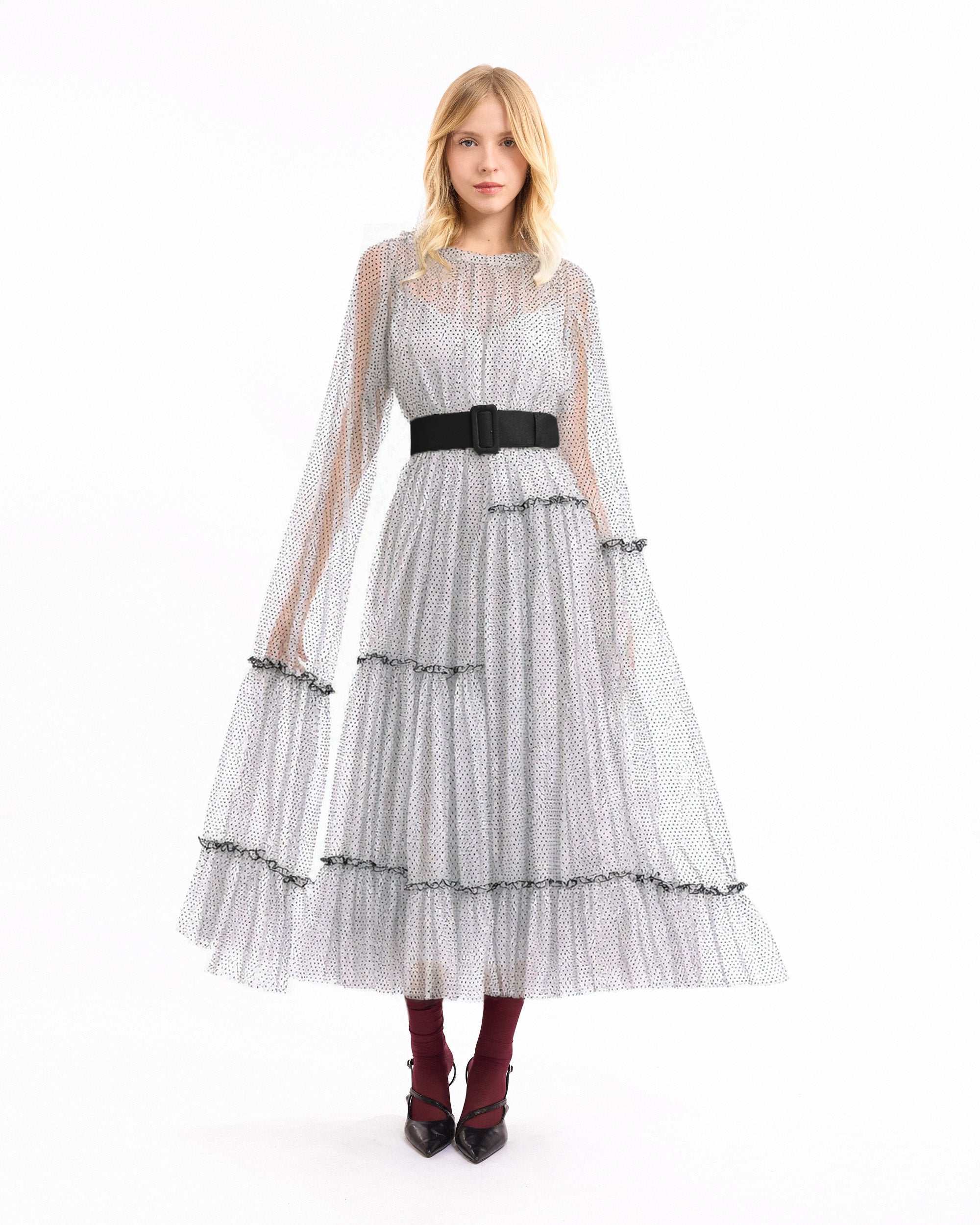 Dotted Tulle Midi Dress