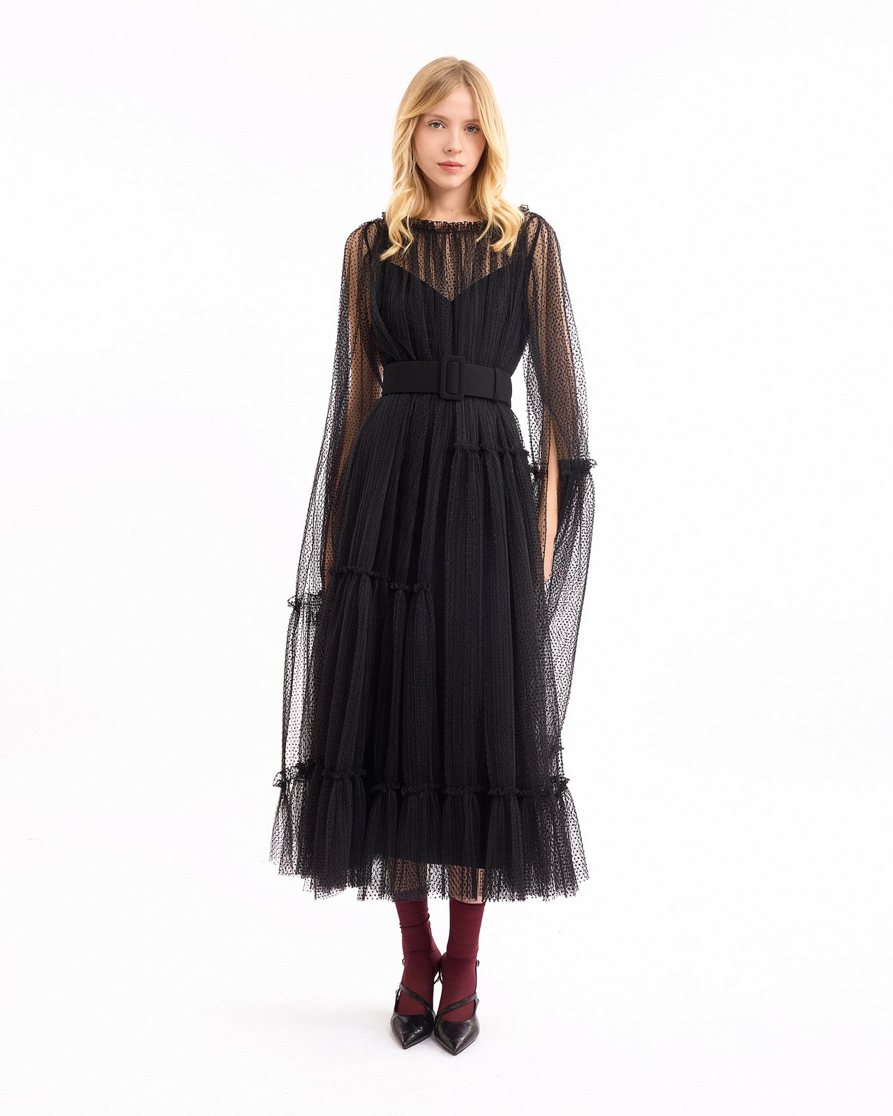 Dotted Tulle Midi Dress