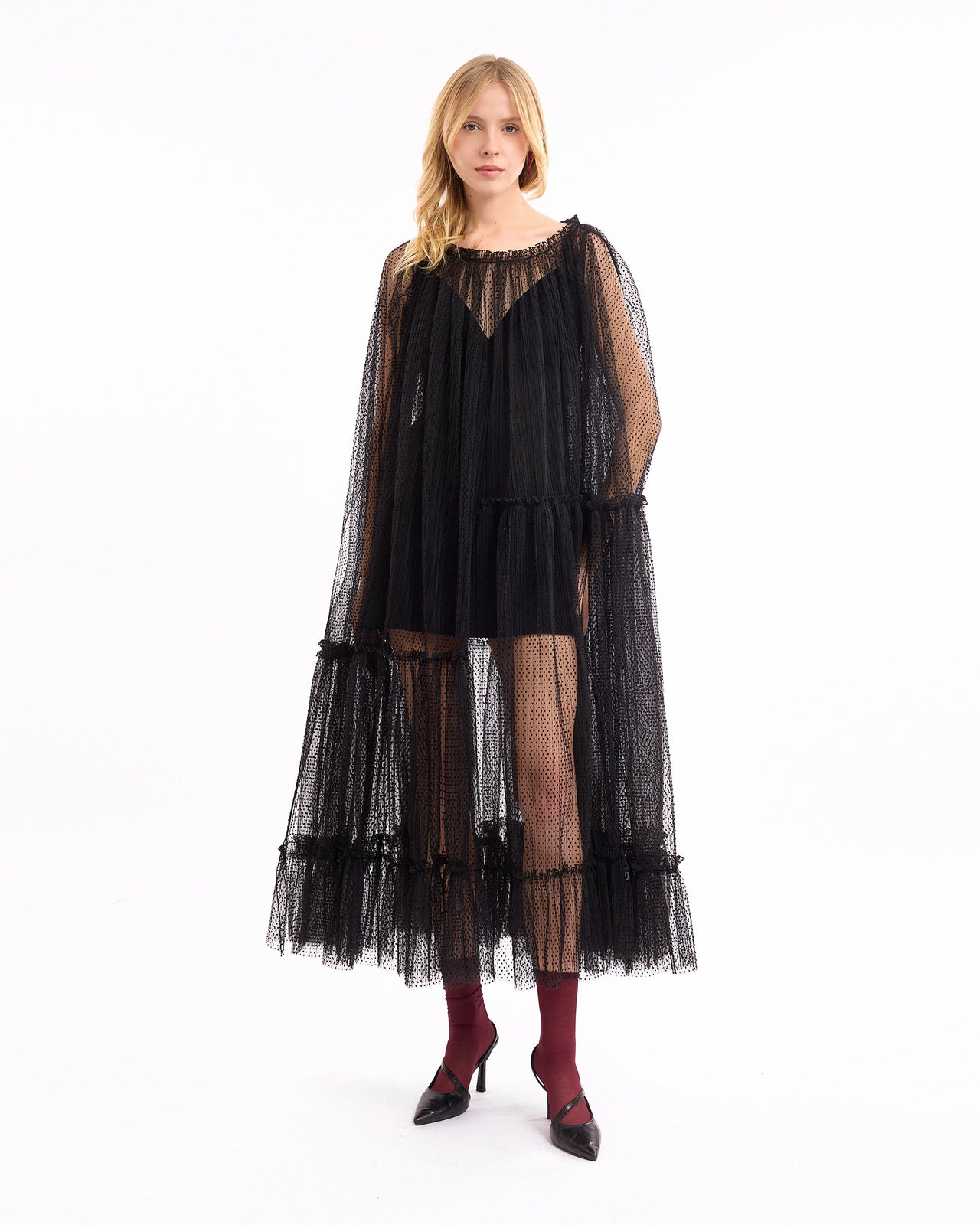 Dotted Tulle Midi Dress