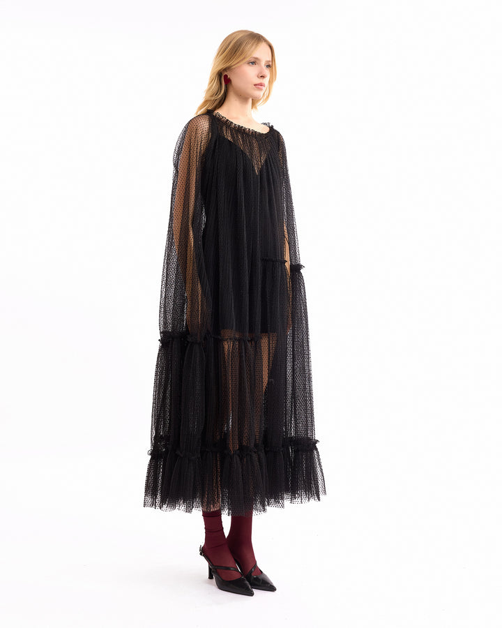 Dotted Tulle Midi Dress