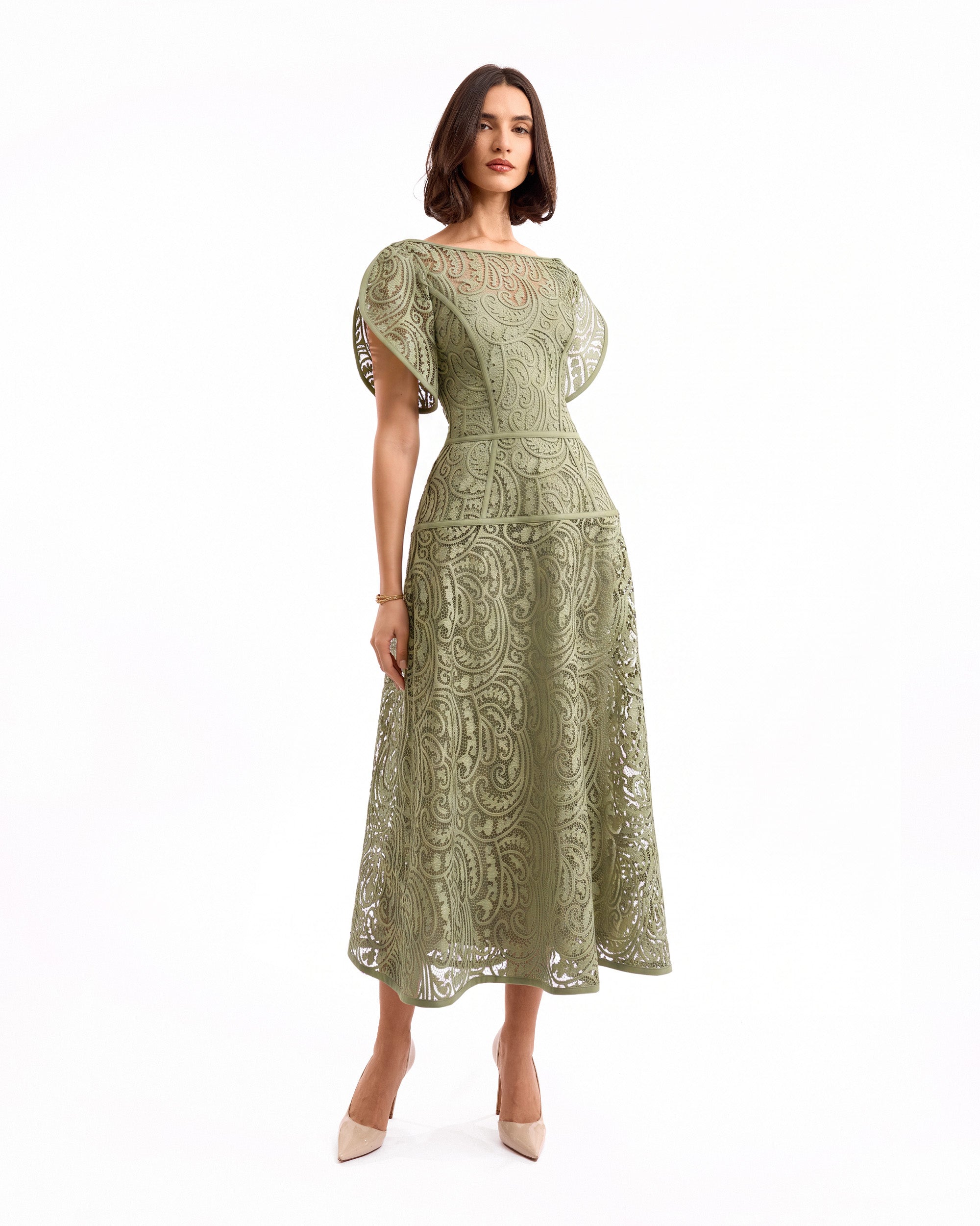 Midi Dress with Flutter Sleeves