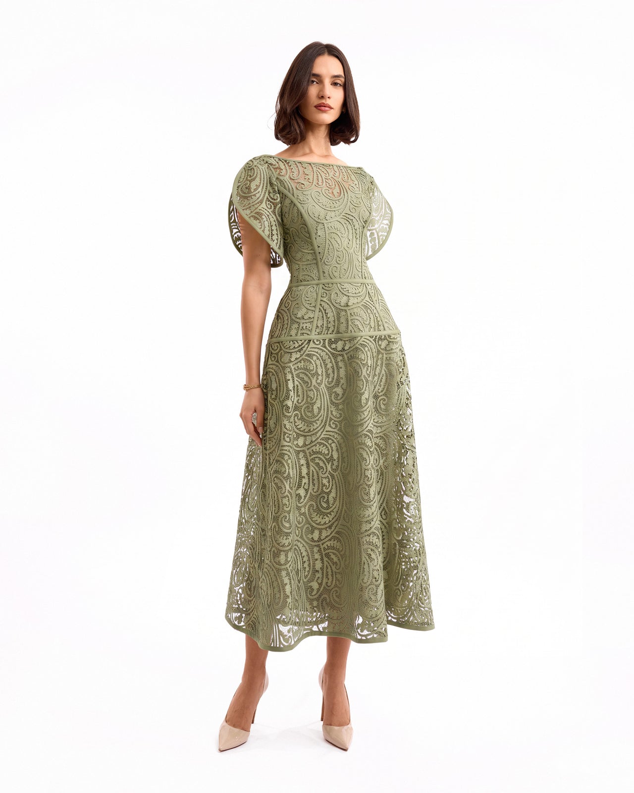 Midi Dress with Flutter Sleeves