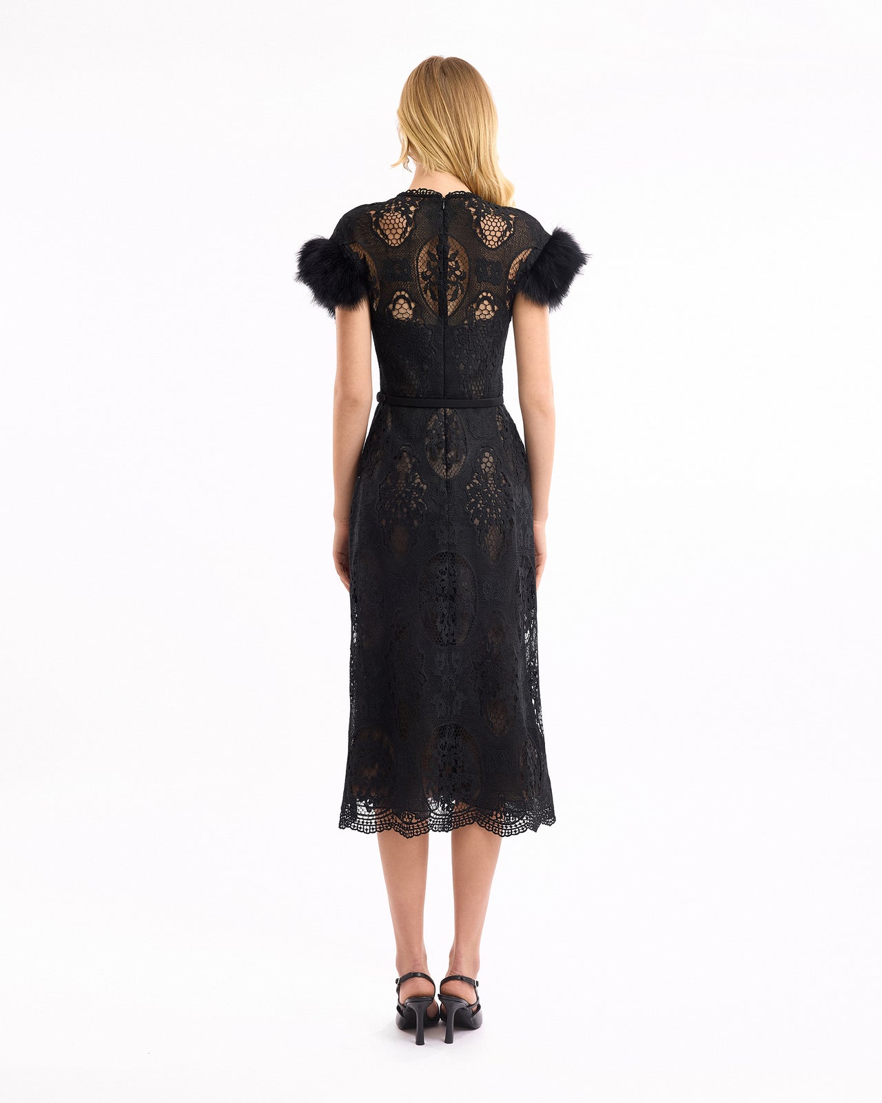 Lace Midi Dress with Feathers