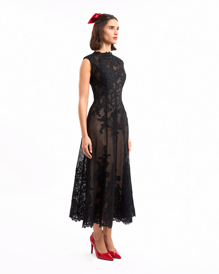 Embroidered Sleeveless Midi Dress