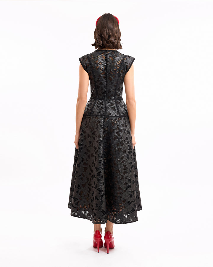 Laser-Cut Leather Midi Dress