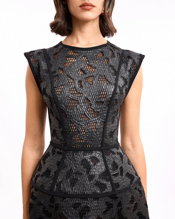 Laser-Cut Leather Midi Dress