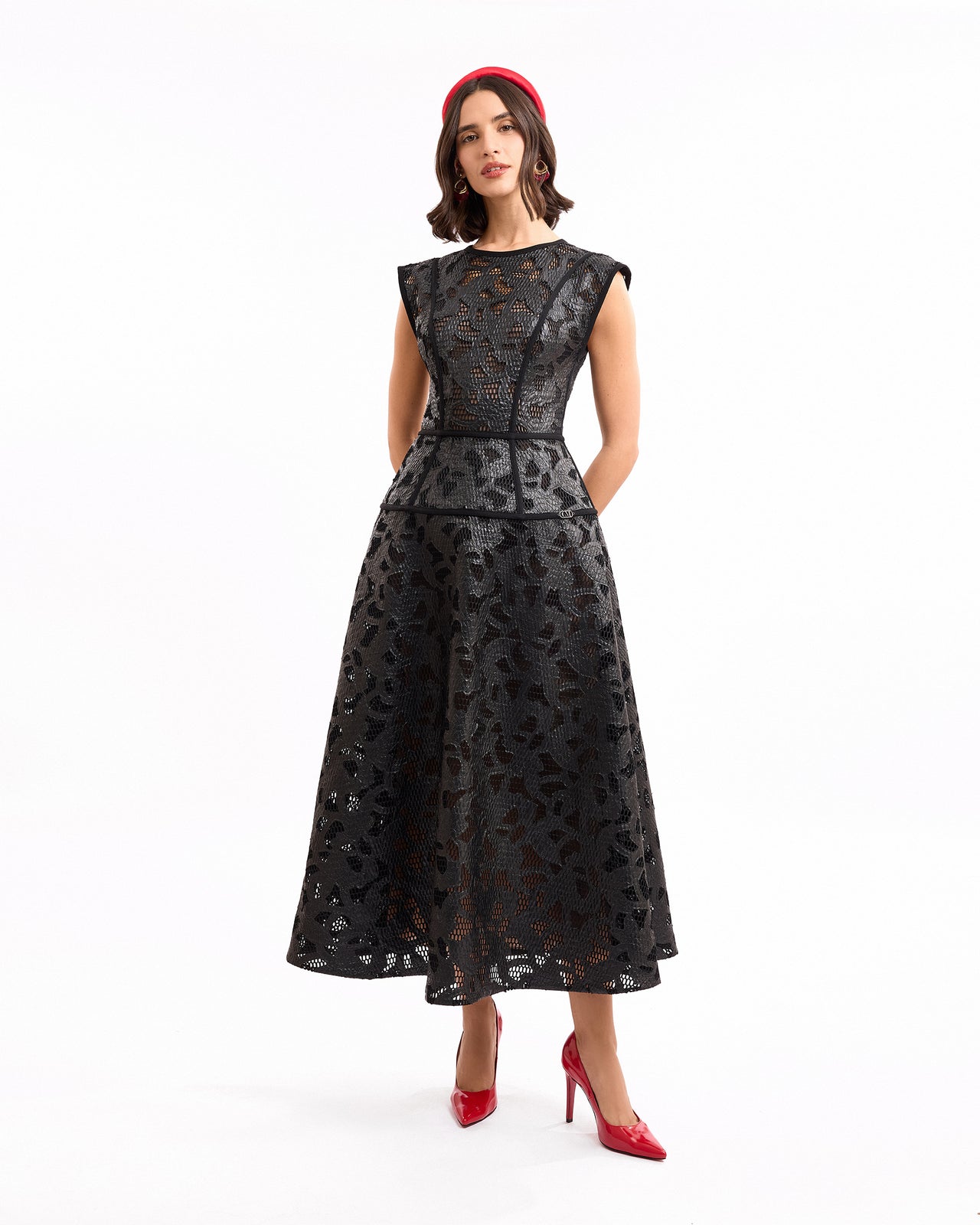 Laser-Cut Leather Midi Dress