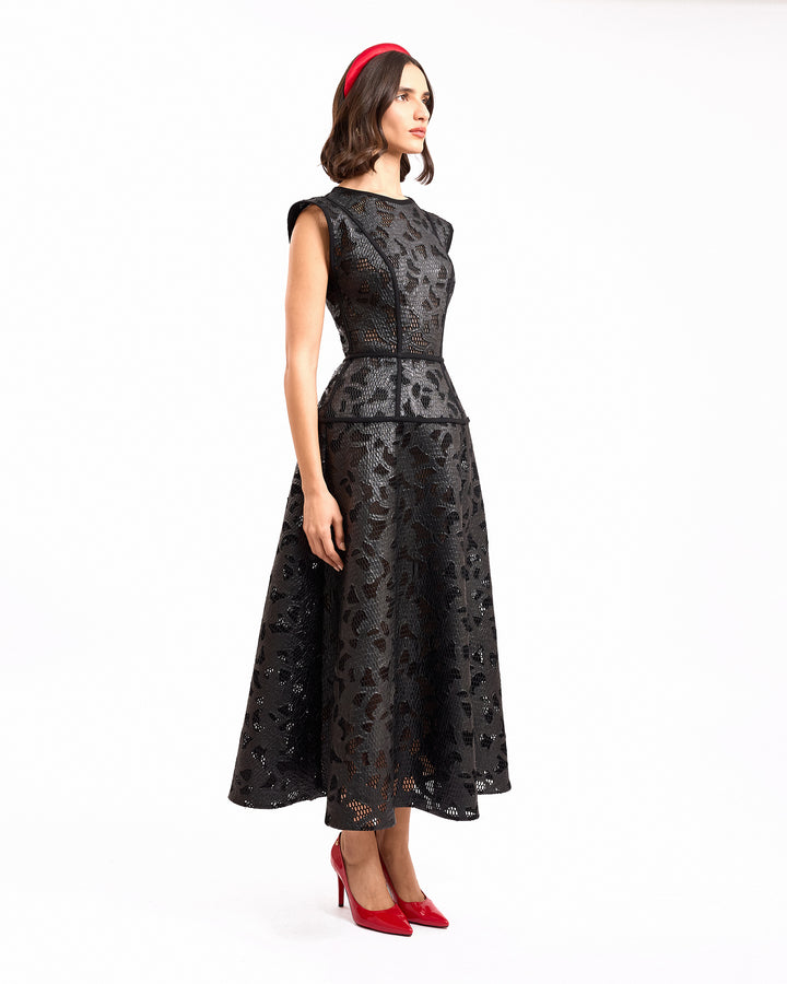 Laser-Cut Leather Midi Dress