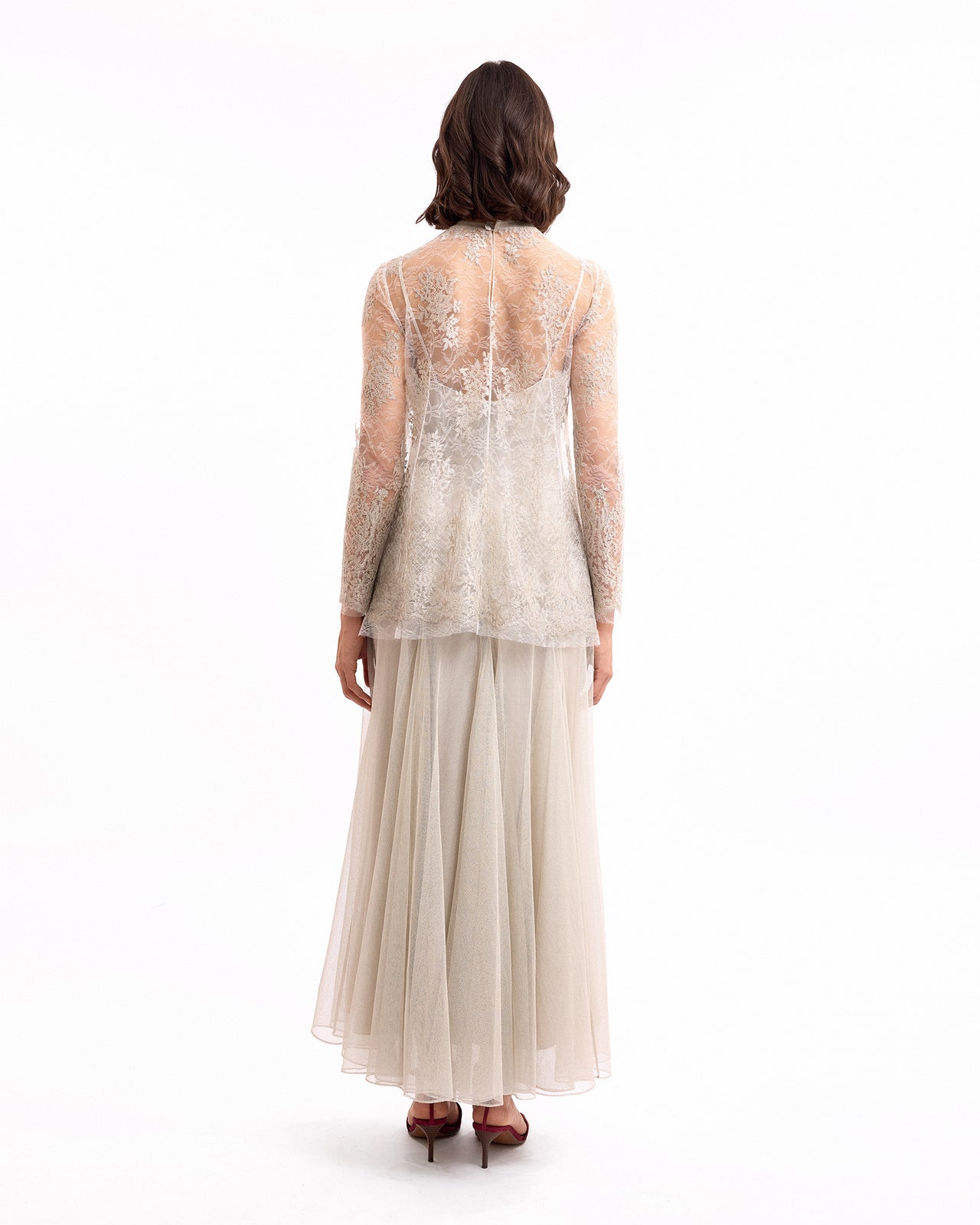 فستان متوسط الطول مع توب دانتيل