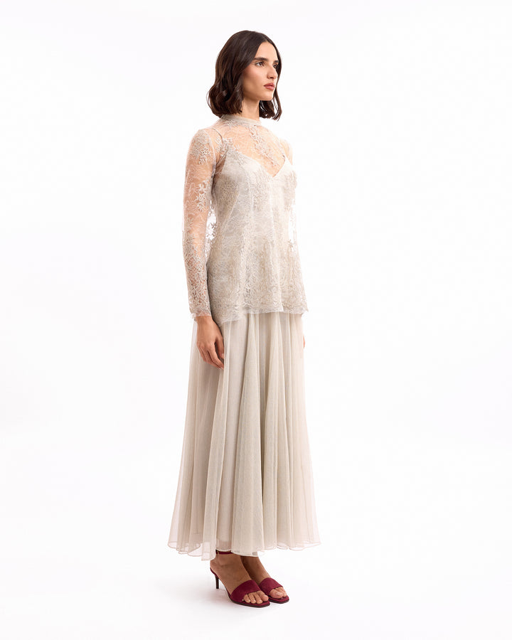 فستان متوسط الطول مع توب دانتيل