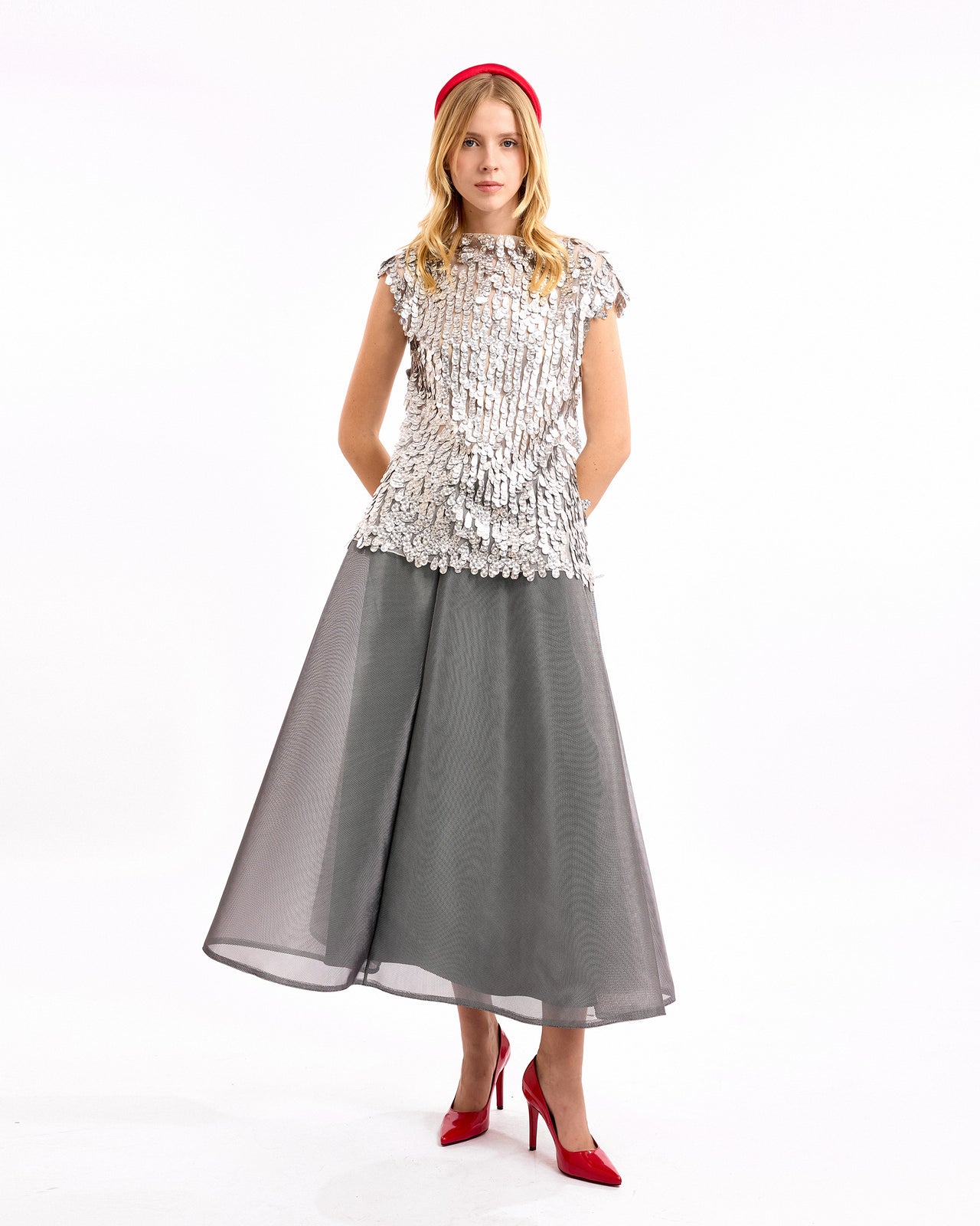 Sequined Top with Midi Skirt