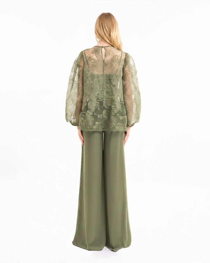 Embroidered Puff Top with Trousers