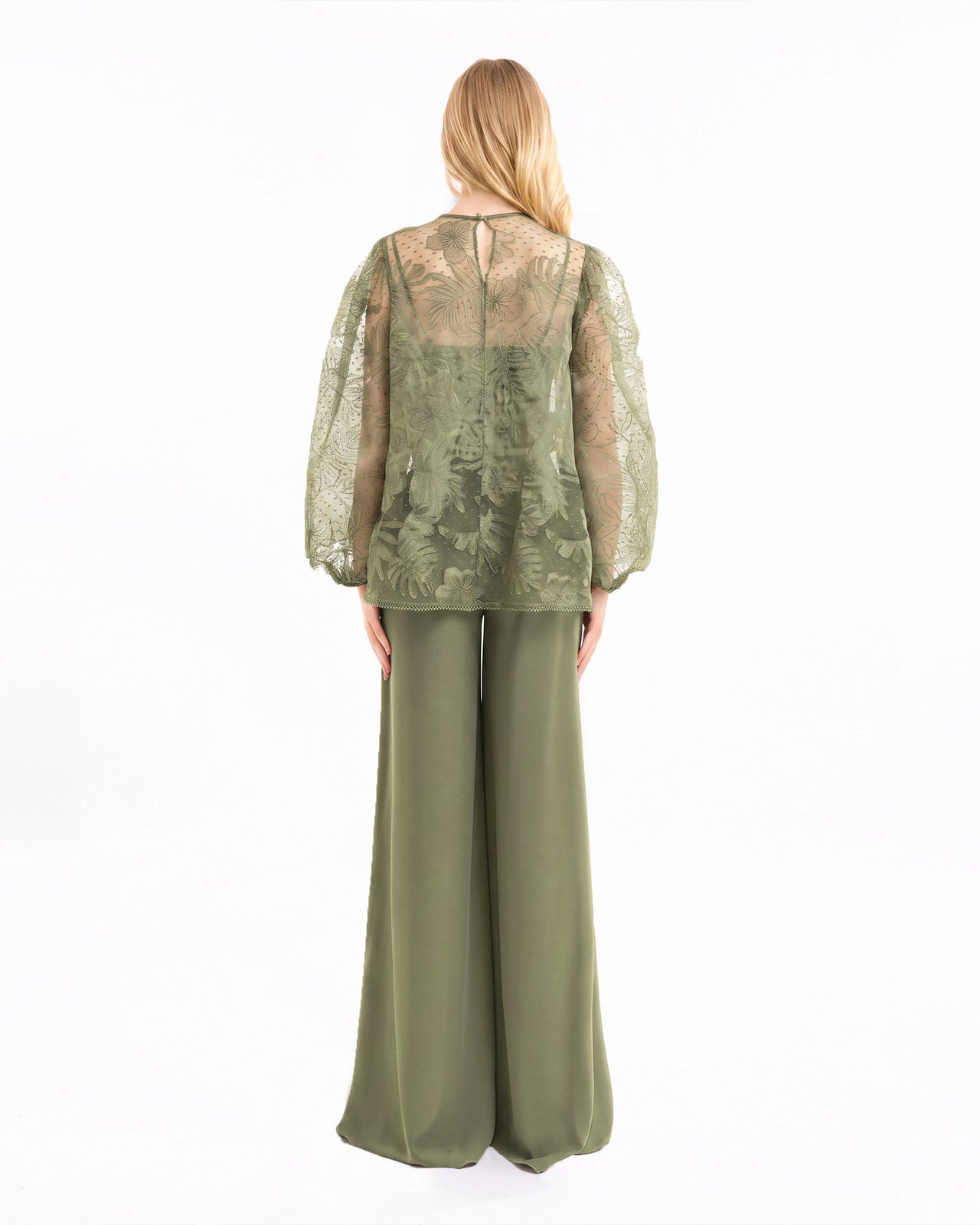 Embroidered Puff Top with Trousers