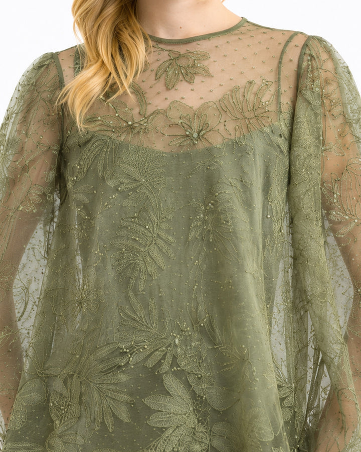 Embroidered Puff Top with Trousers