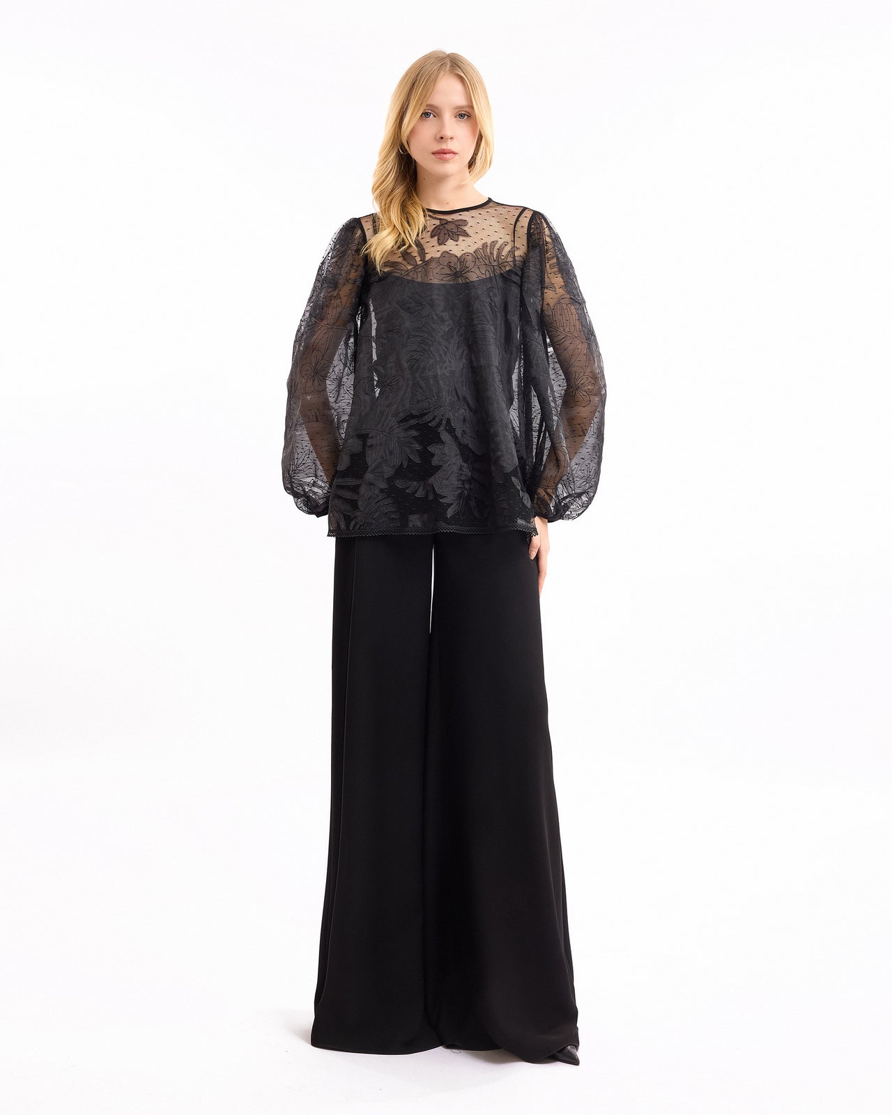 Embroidered Puff Top with Trousers