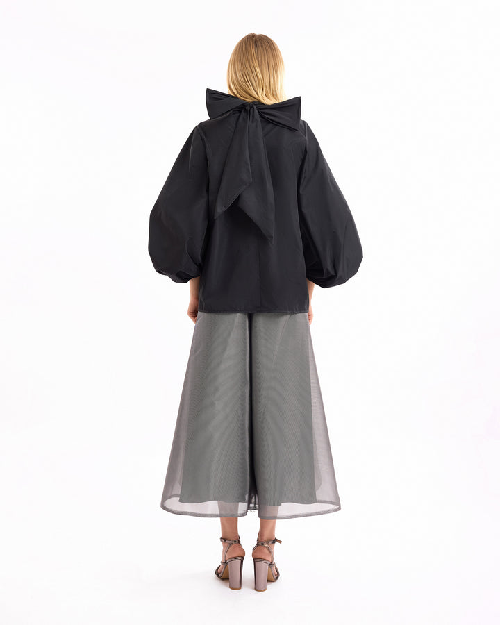 V-Neck Puff Top with Metallic Skirt