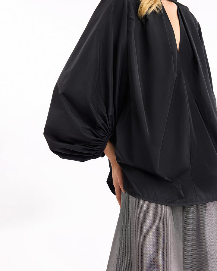 V-Neck Puff Top with Metallic Skirt