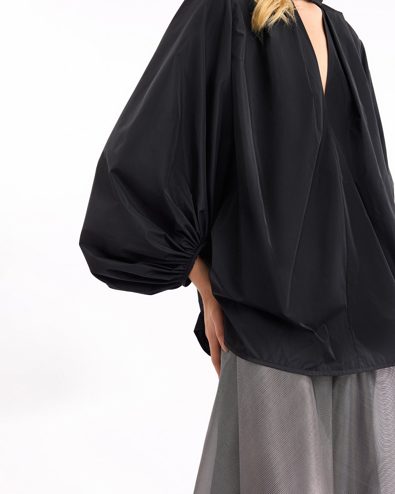 V-Neck Puff Top with Metallic Skirt