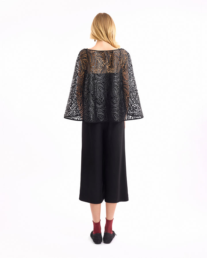 Sheer Top with Cropped Trousers