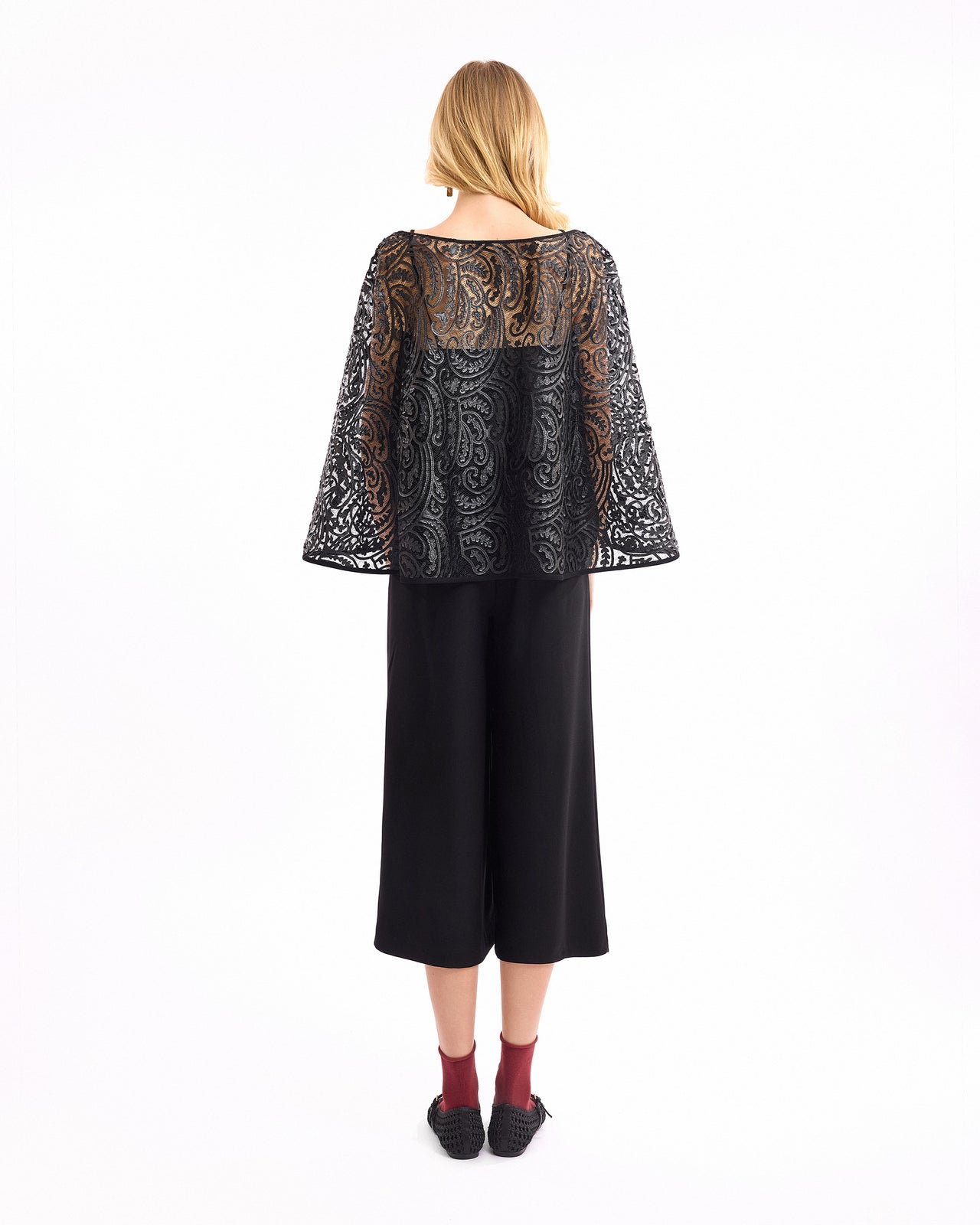 Sheer Top with Cropped Trousers