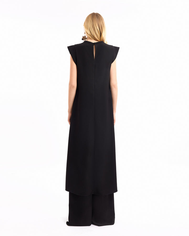 High-Neck Top with Wide-Leg Trousers