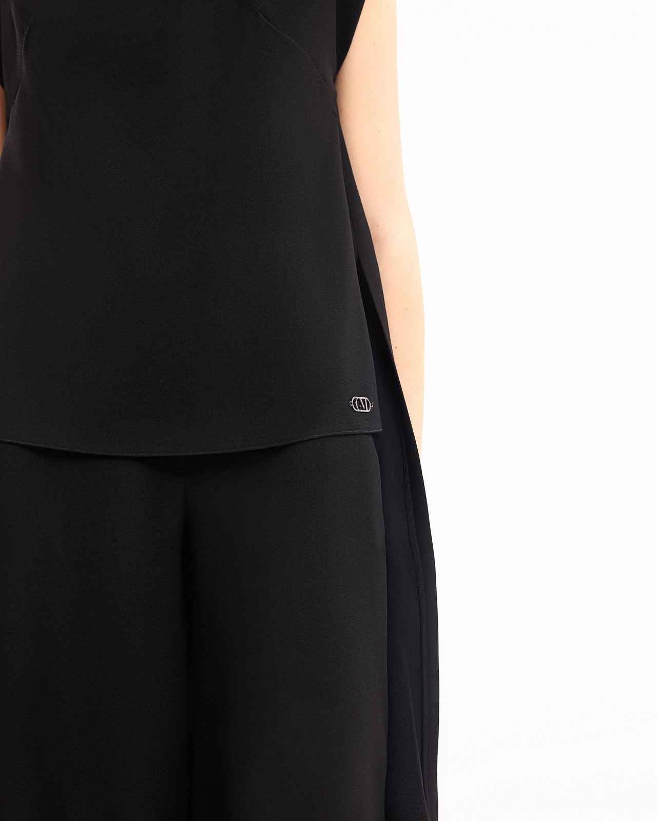 High-Neck Top with Wide-Leg Trousers