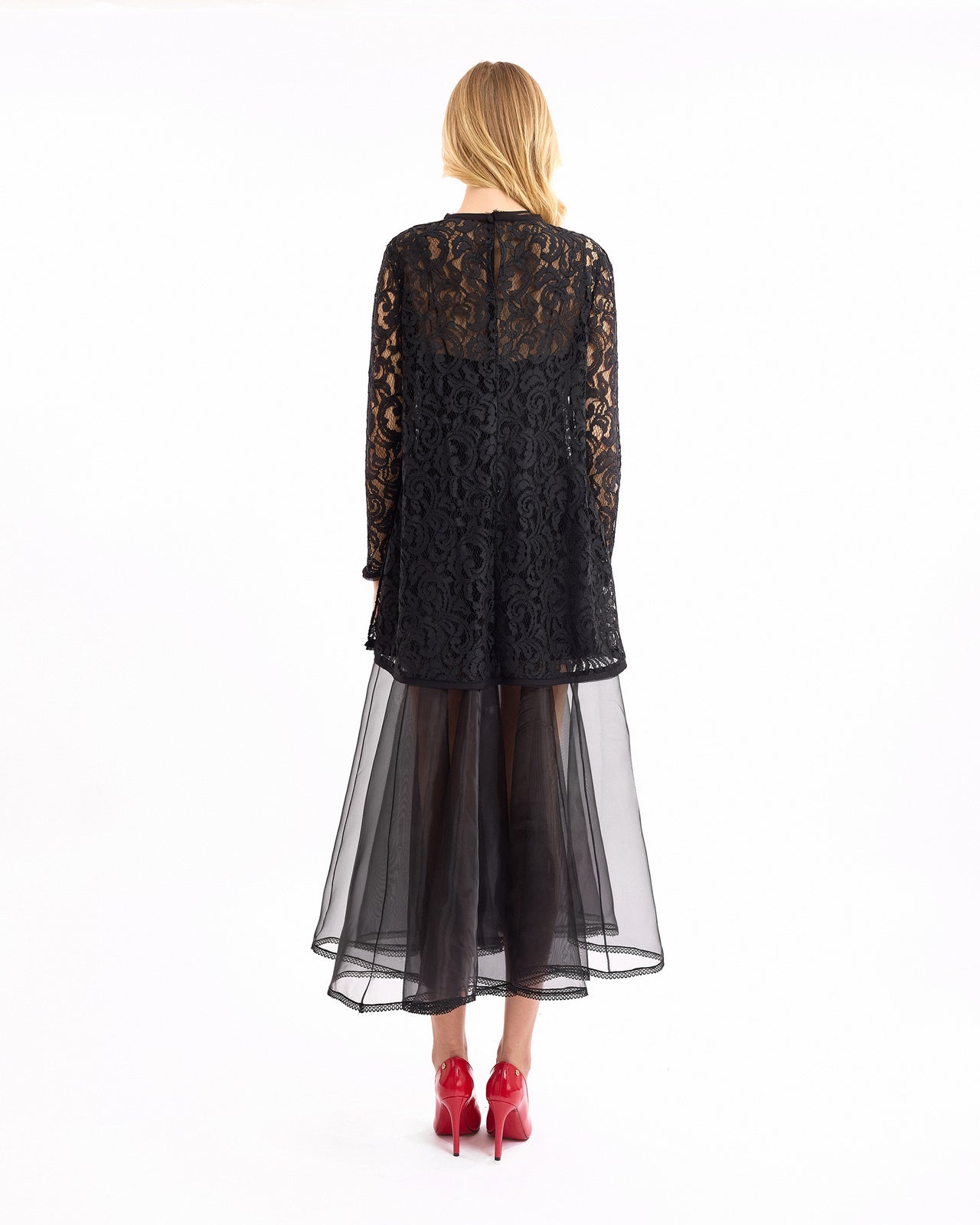 Sheer Lace Top with Midi Dress