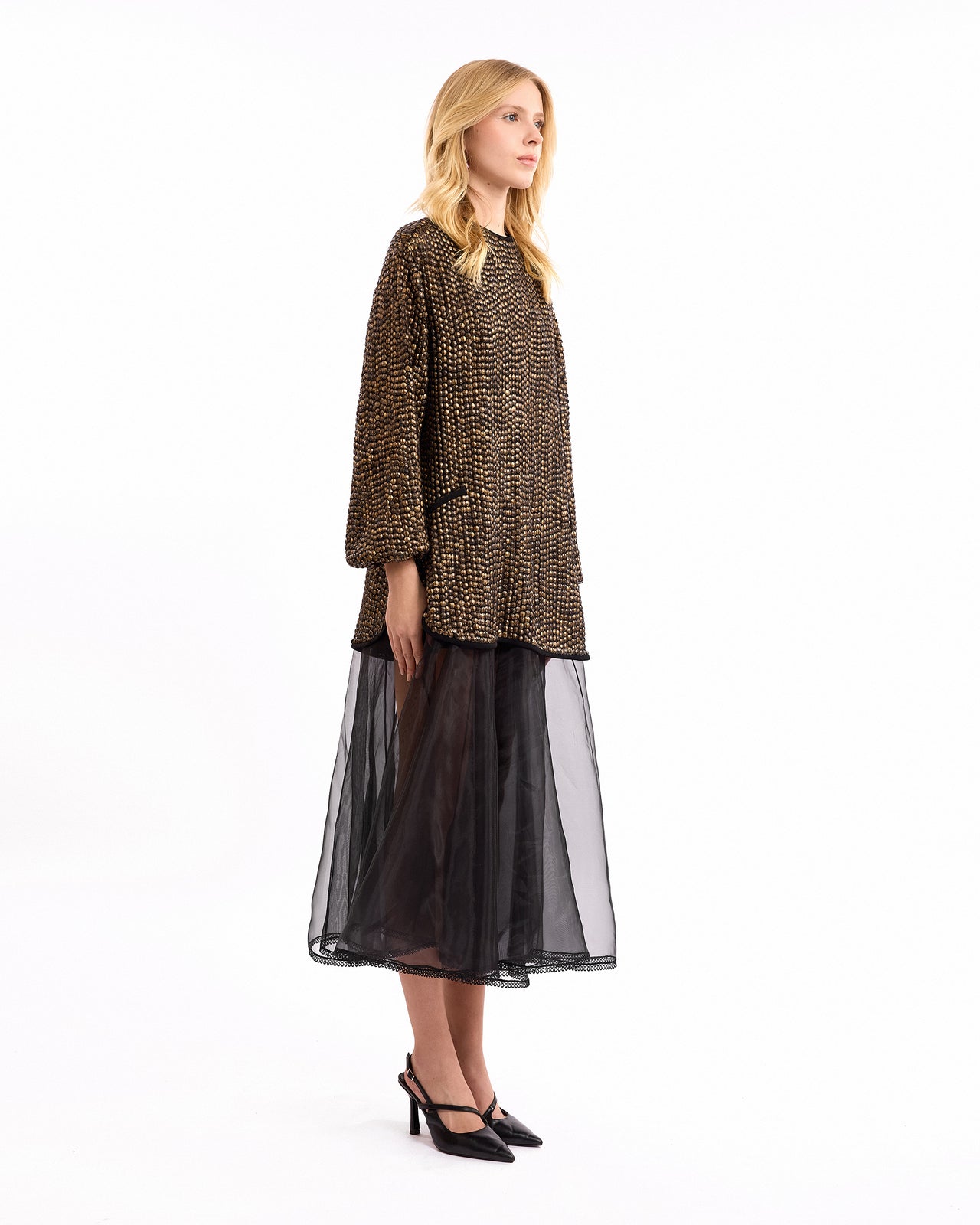 Studded with Organza Midi Dress