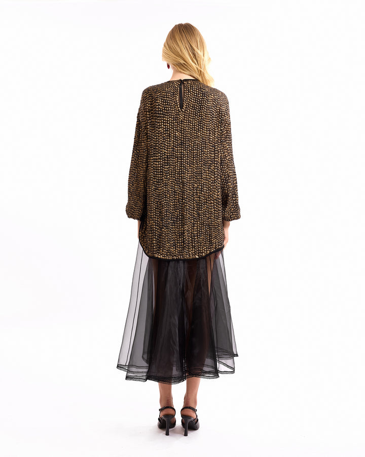 Studded with Organza Midi Dress