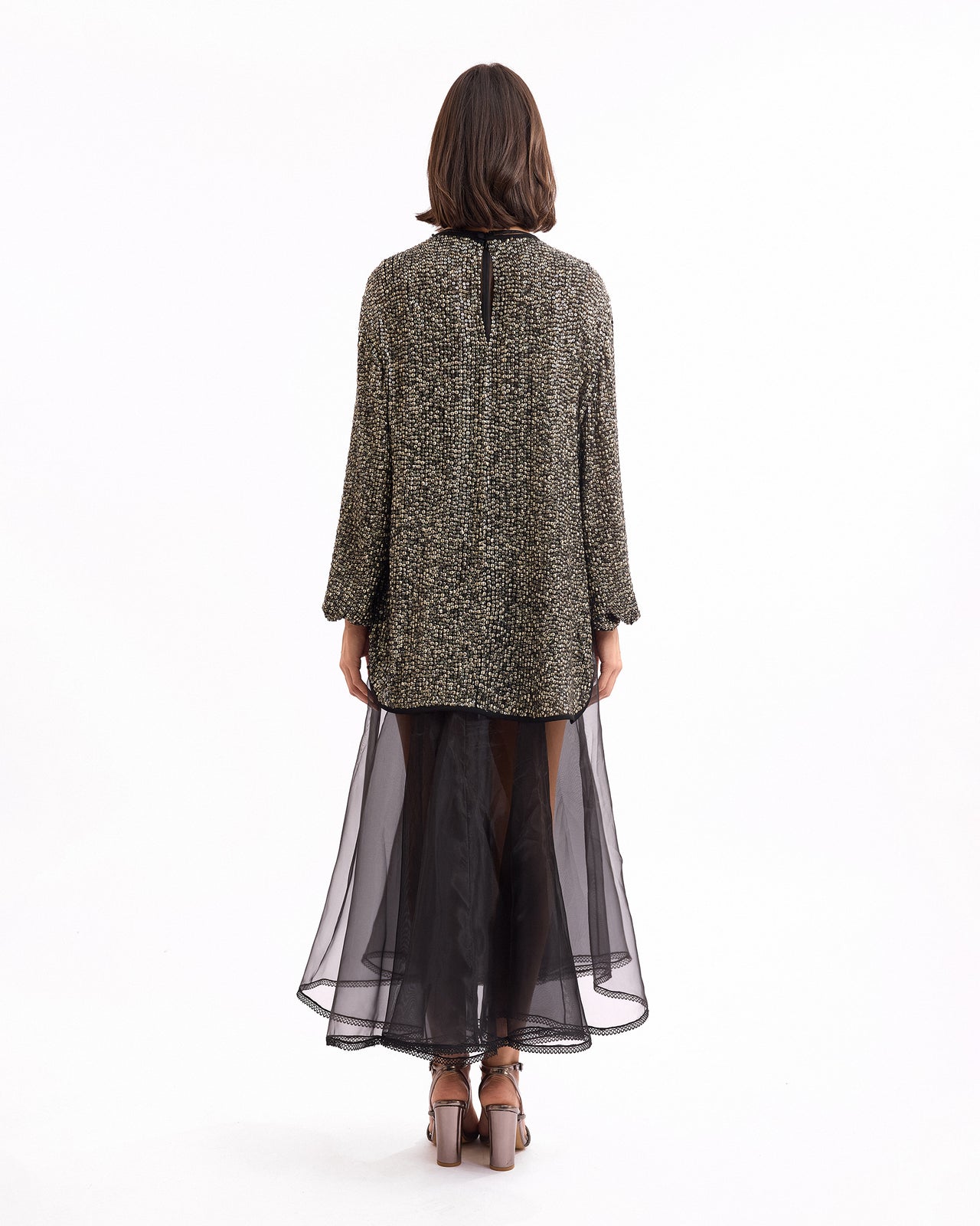 Studded with Organza Midi Dress