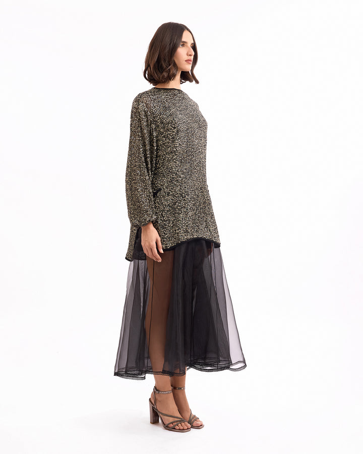 Studded with Organza Midi Dress