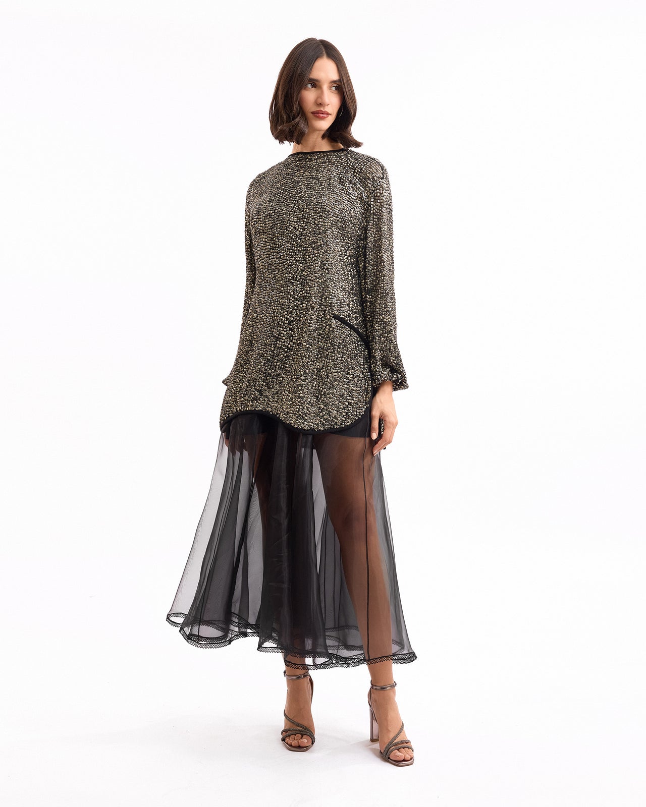 Studded with Organza Midi Dress