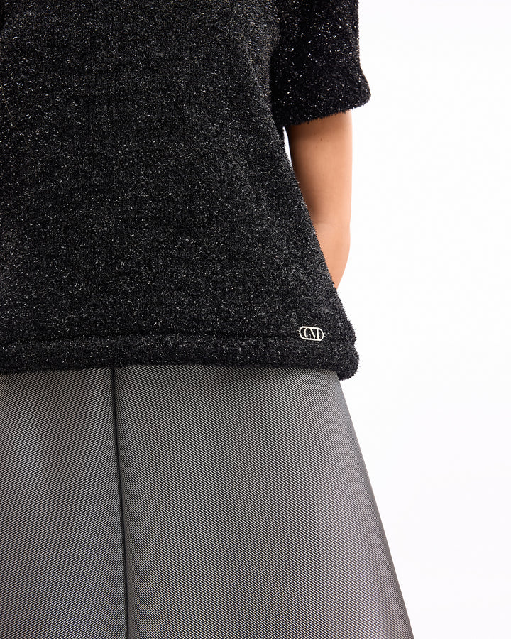Textured Top with Metallic Skirt