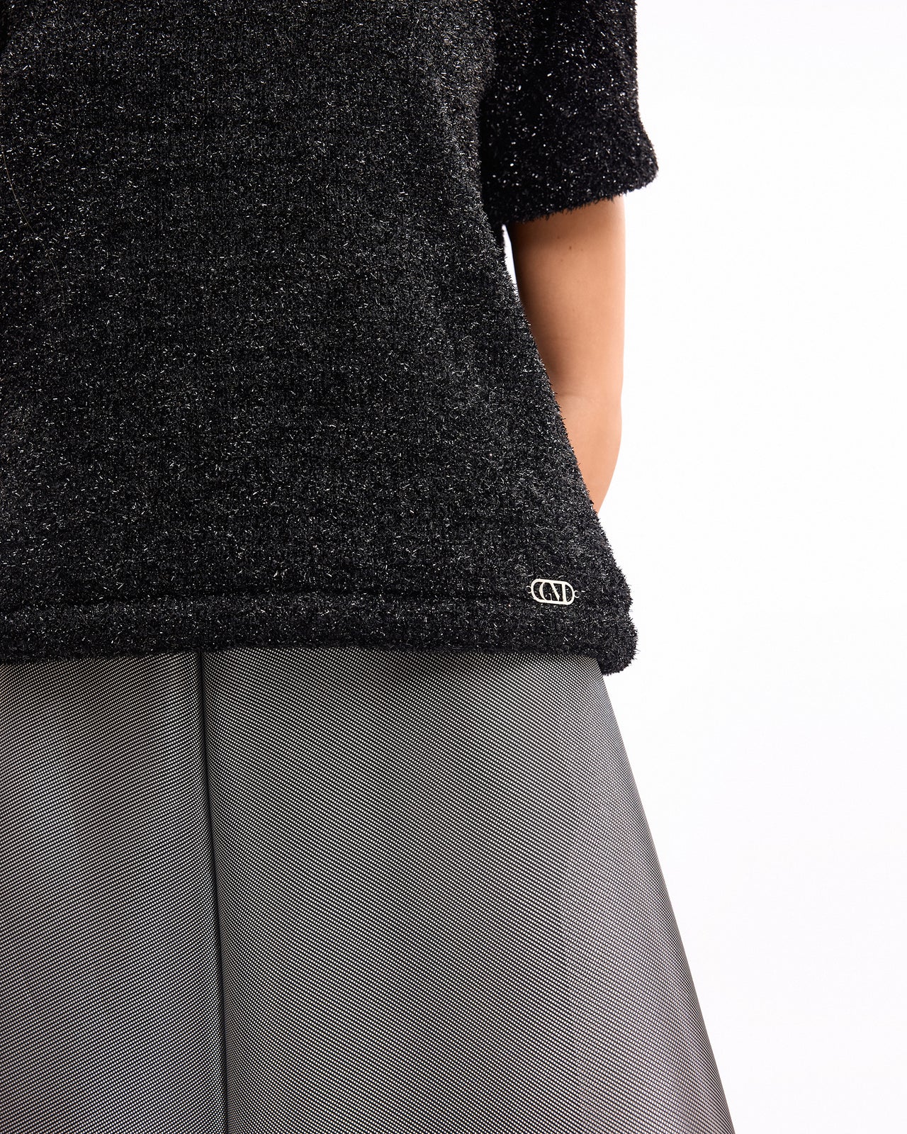 Textured Top with Metallic Skirt