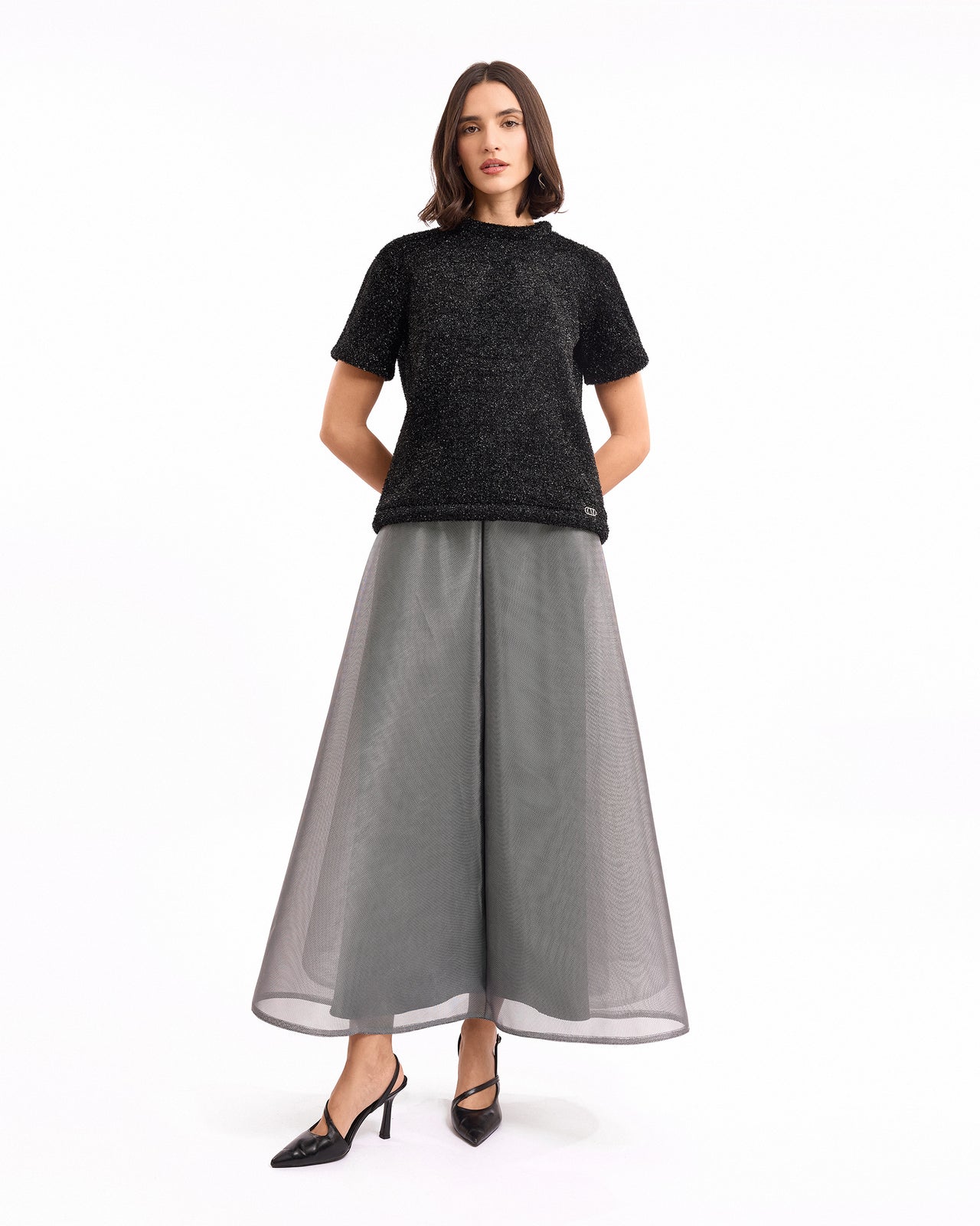 Textured Top with Metallic Skirt