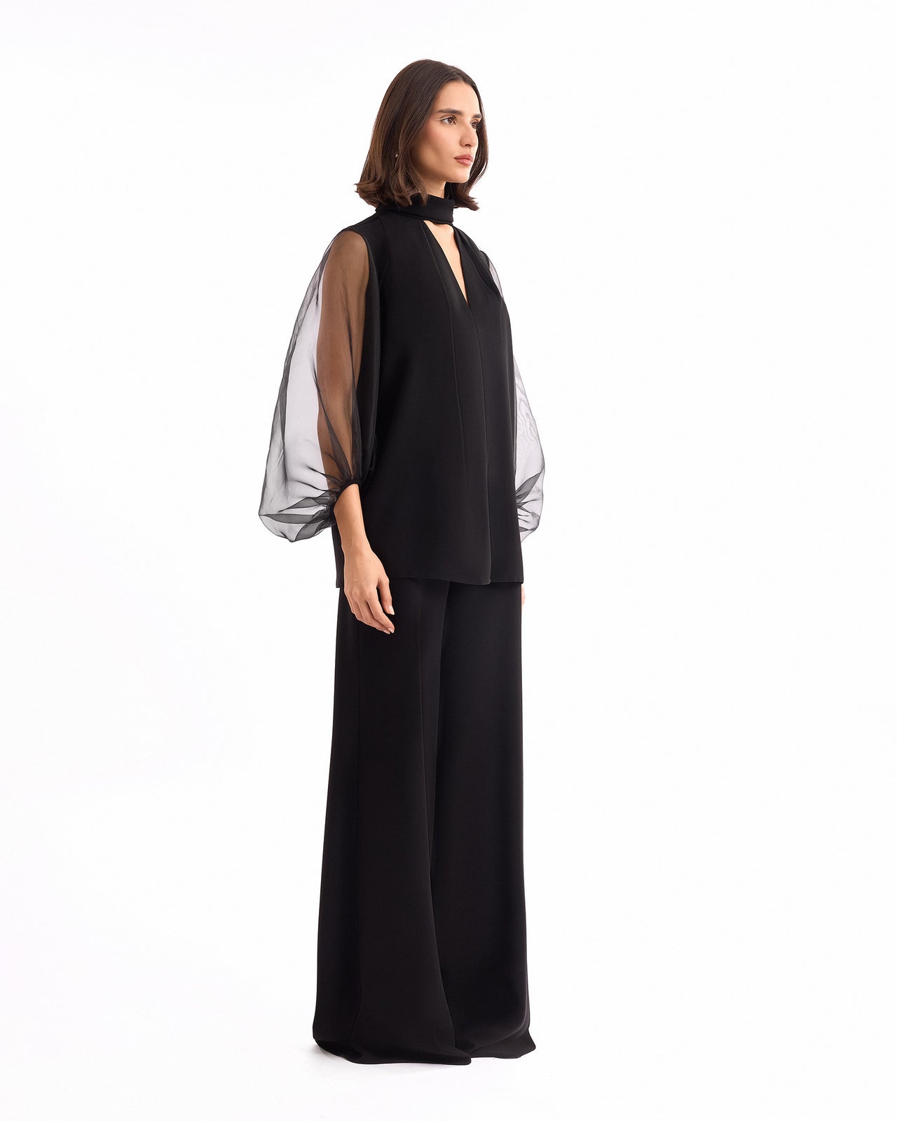 V-Neck Top with Wide-Leg Trousers