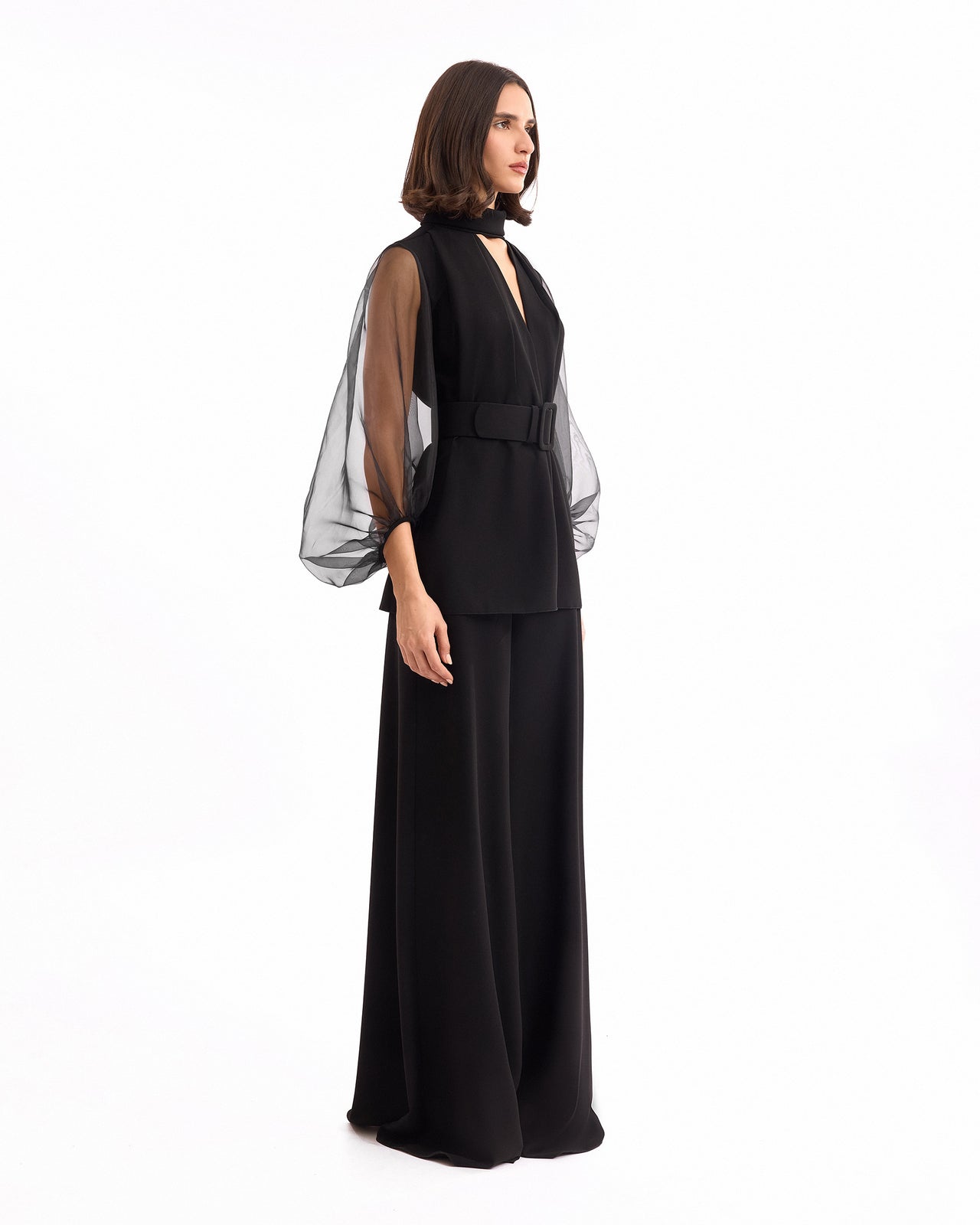 V-Neck Top with Wide-Leg Trousers