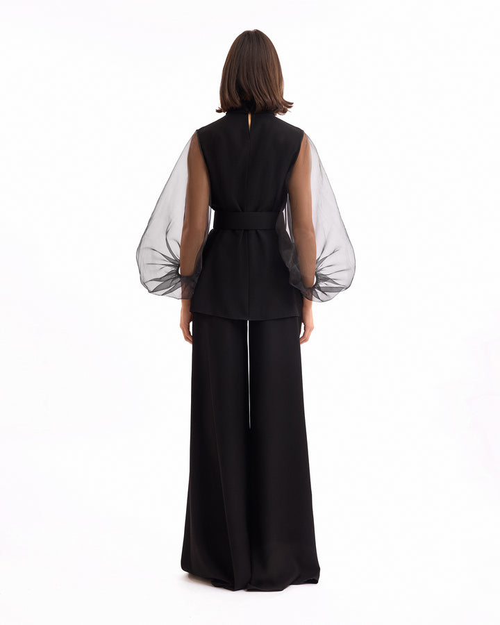 V-Neck Top with Wide-Leg Trousers