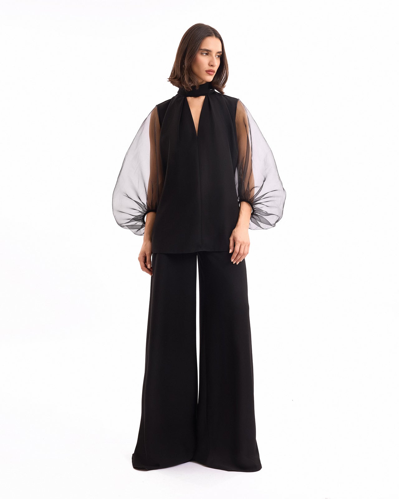 V-Neck Top with Wide-Leg Trousers