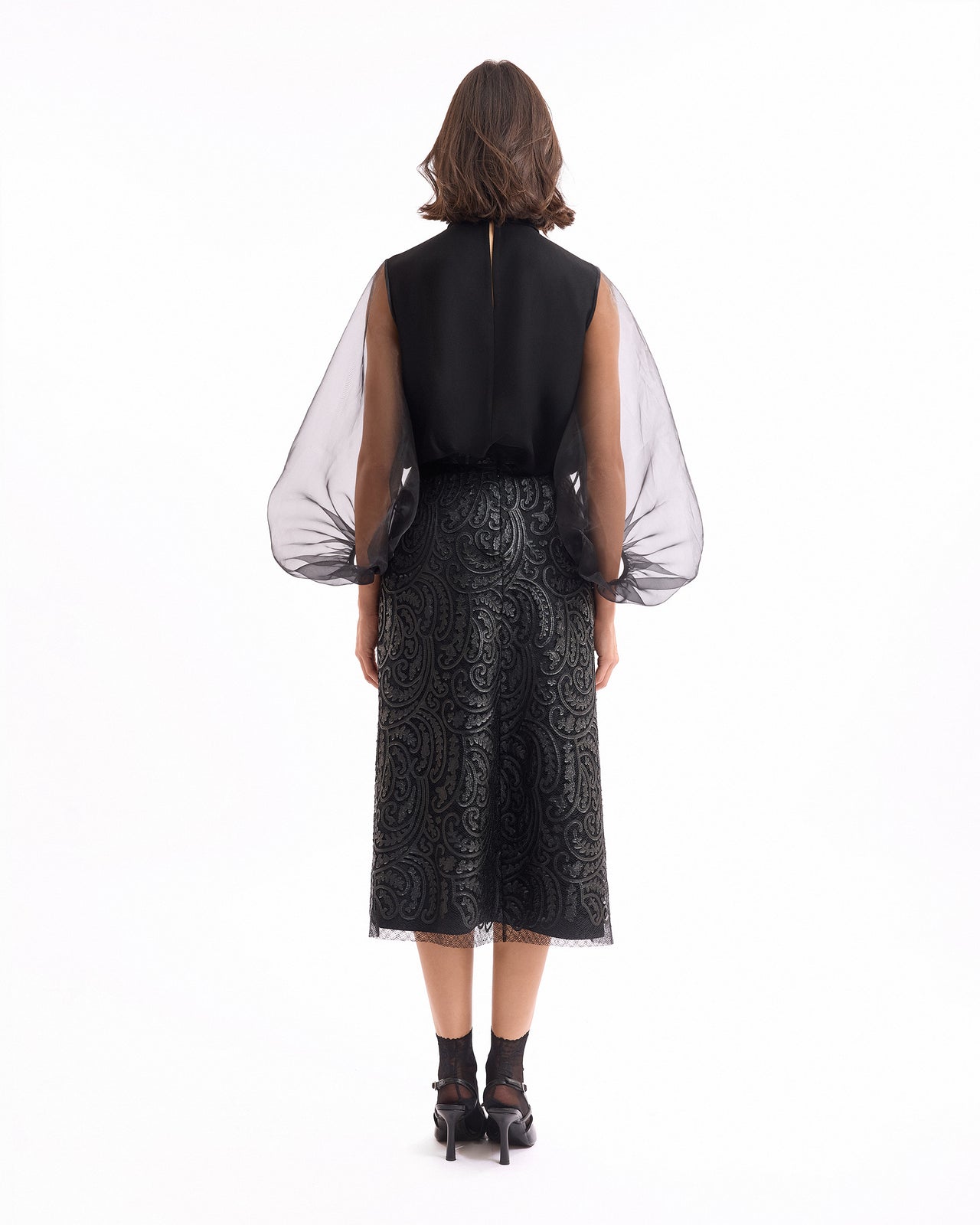 Split V-Neck Lace Set