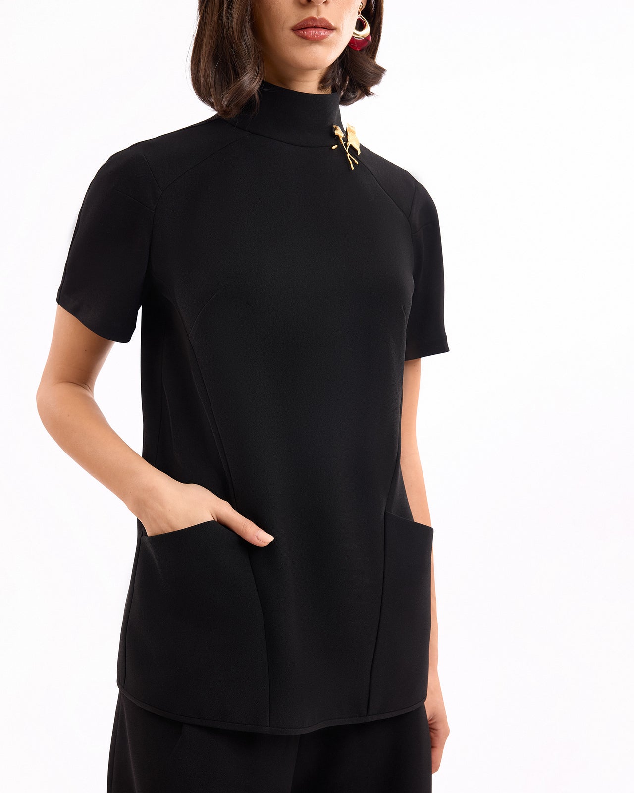 High-Neck Top with Cropped Trousers