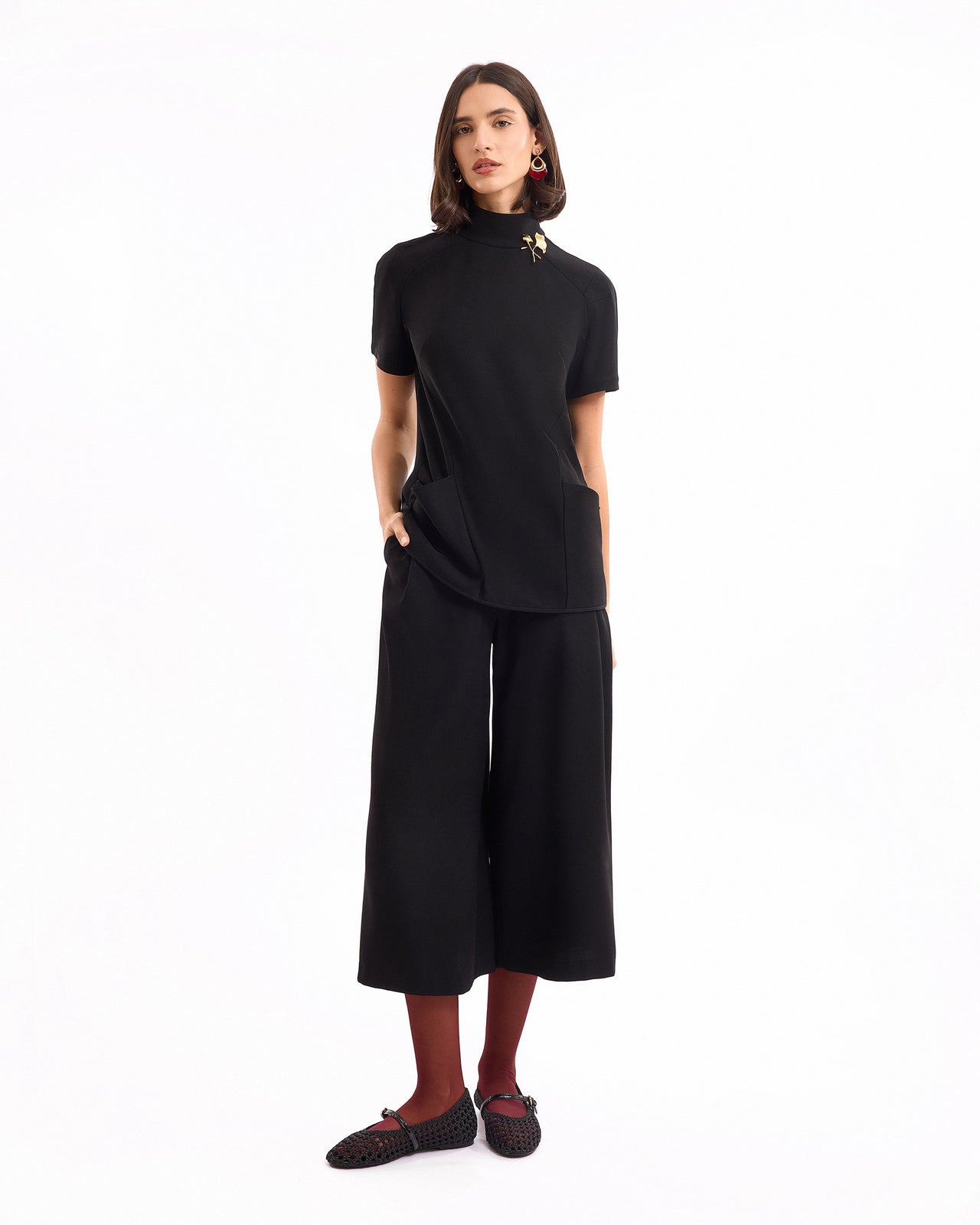 High-Neck Top with Cropped Trousers